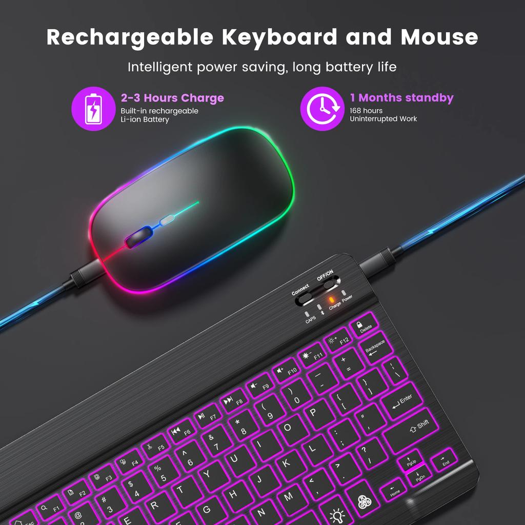 Mini Bluetooth Keyboard RGB Wireless Keyboard 10 inch Backlit Keyboard Backlight Touchpad Keyboard for IOS Android Windows iPad