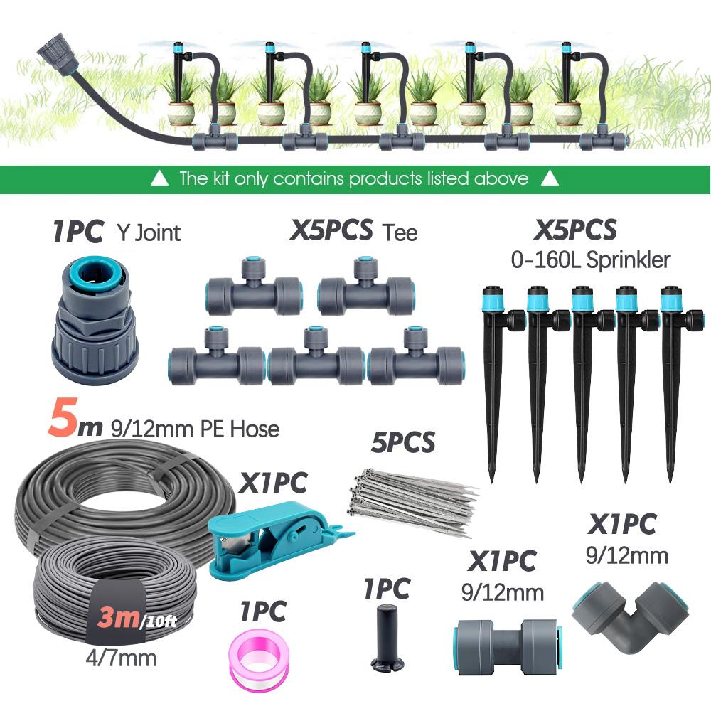 3/8" Bubbler 360° Adjustable Sprinkler Tee Quick Connect Drip Watering SprayersGarden Irrigation Watering System 9/12mm PE Hose