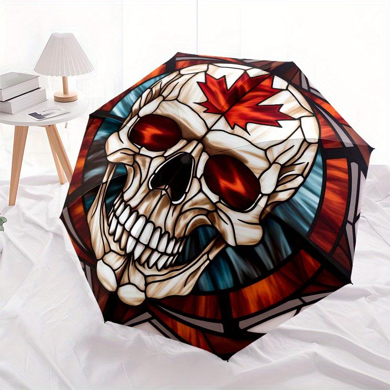 Stained Canadian Skull ArtworkUmbrella, Portable 3-Fold Compact Umbrella,Christmas Gift ES652