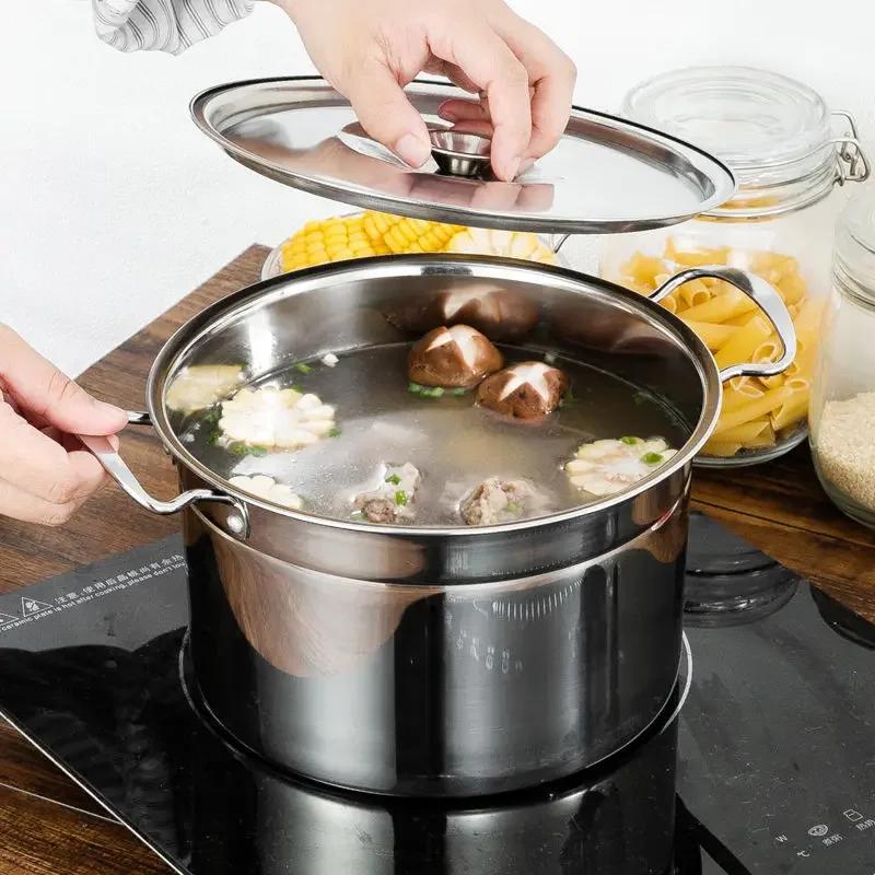 Soup Pot Stainless Steel  Stew  Soup Home Induction Cooker Pot with Lid Lard Tank Spice Tank Miso Instant Pot Kitchen