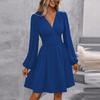 Spring Summer Women's Dress Solid Color Chest Wrapping V-Neck Lantern Sleeve Dress Women's Clothing