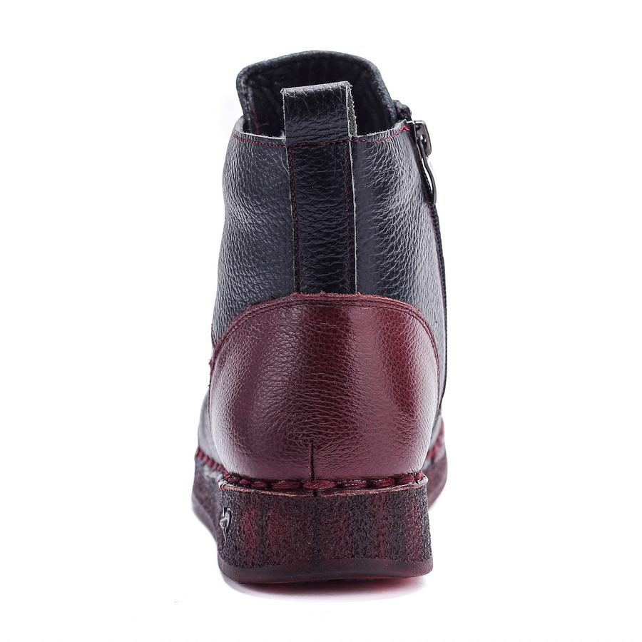 New Genuine Leather Short Boots Women'S Winter Plush Shoes Waterproof Flat Booties Woman Lace Up Ankle Boot Lady Furry Snow Shoe