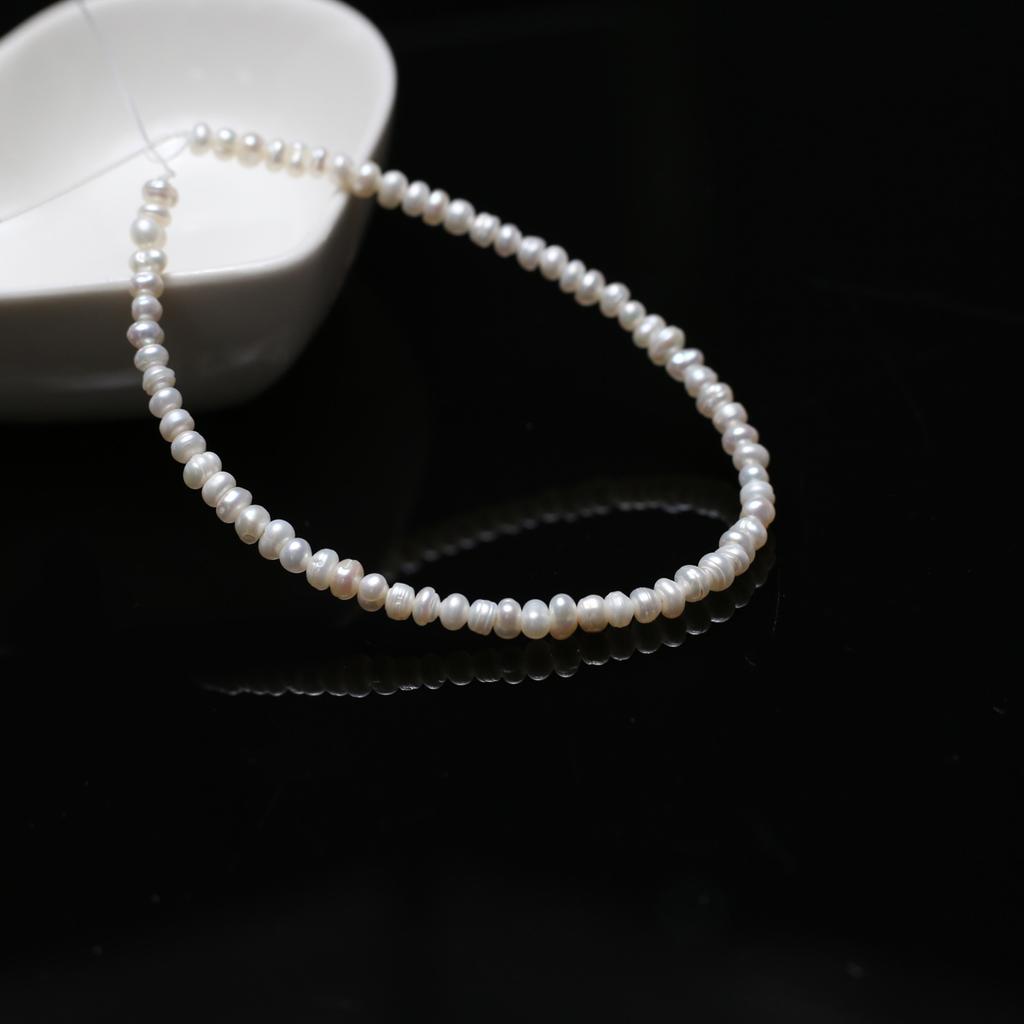 1String Artificial Pearl 3-4mm, Fashion Handmade Flat White Beads for DIY Necklace Bracelet Ankle Accessories, Unique Birthday Party Wedding Gift 18cm