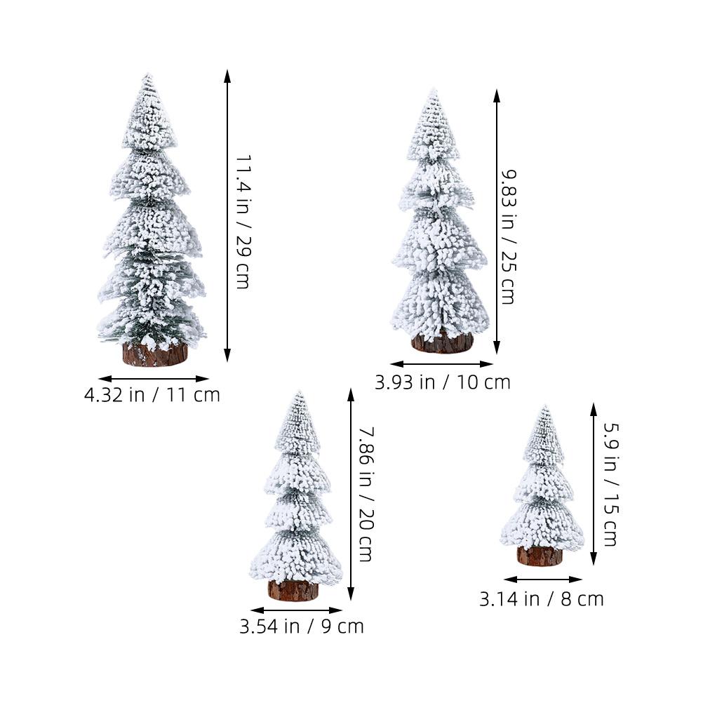 4Pcs Christmas Tree Decorations Desktop Pine Trees Snow Miniature Xmas Holiday Tabletop Decor Party Supplies Miniature Trees