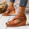 Summer New 2025 Plus Size Sandals Women's Stitching Breathable Velcro Hollow Wedge Sandals Women