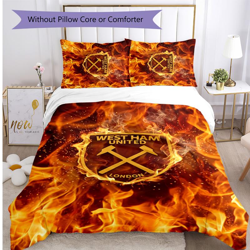 Set Lenzuola Stampato West Ham United Football 3 Pezzi, Comodo Set Copripiumino per Camera da Letto Amico della Pelle