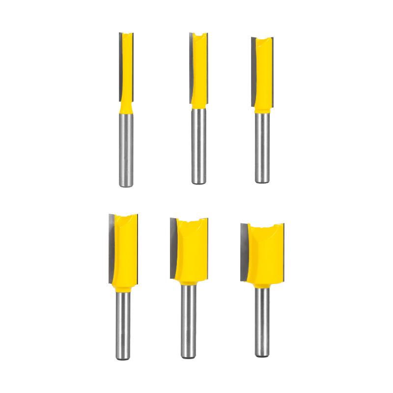 6-Piece Yellow Router Bit Set for Woodworking: Straight, Trimming, Grooving, and Engraving Bits