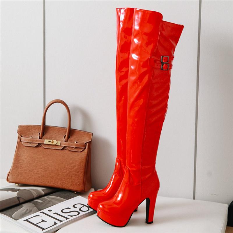 Sexy Winter Over the Knee Boots Women Platform High Heels Women's High Boot Waterproof Black Red White Long Party Shoes Big Size