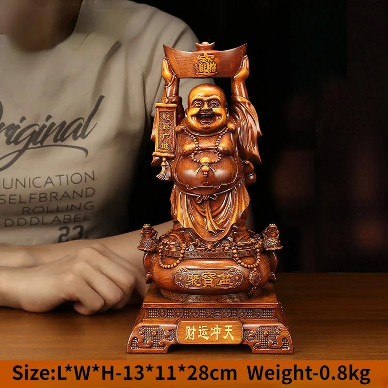 Maitreya Buddha Schatzschale Ornament Holzmaserung Farbe Zieht Reichtum an Dickbäuchige Buddha Statue Wohnzimmer Umzugsgeschenk