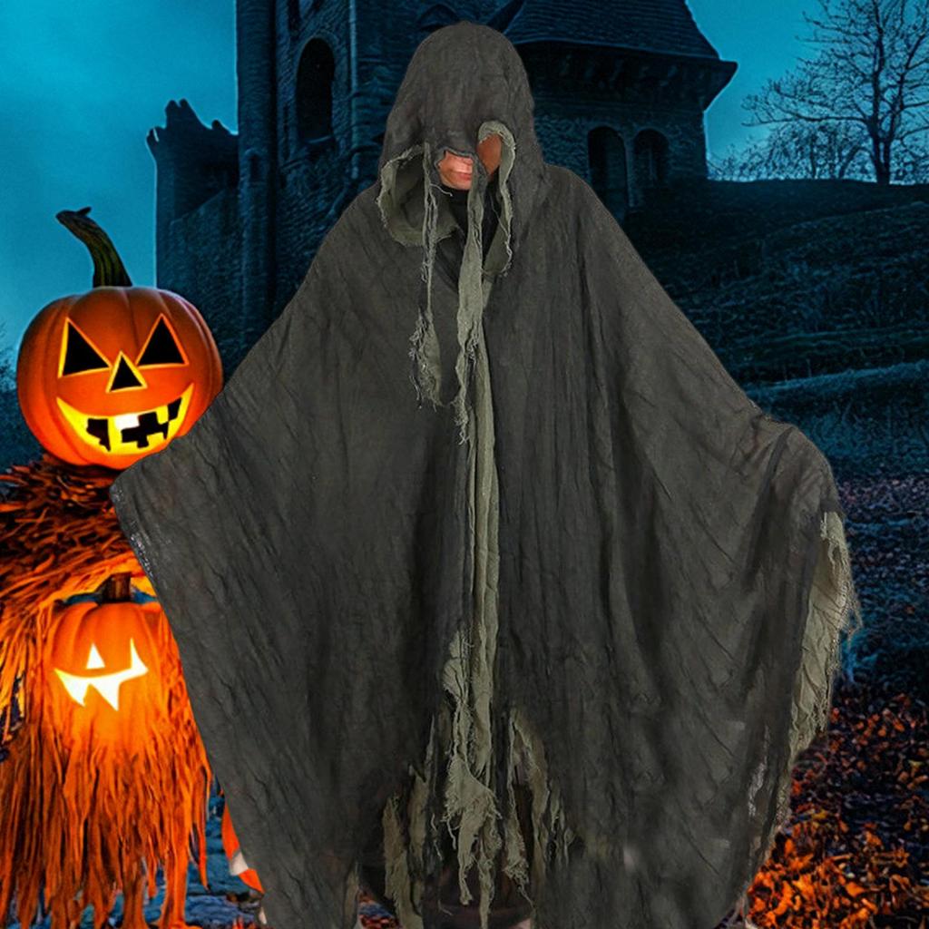 Halloween Hooded Cloak Medieval Renaissance Cape Witch Cloak Cosplay Costume Adult Ghost Cloak For Vampire Gathering