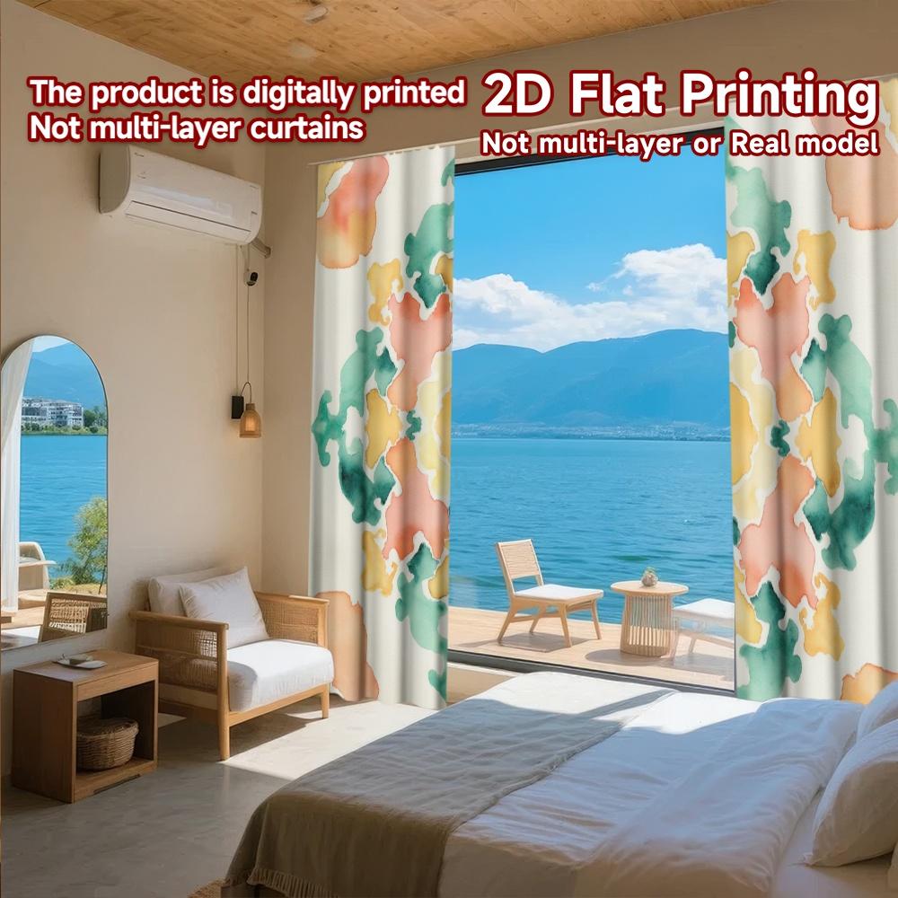 2D FLAT PRINTING 2pcs Curtains (Without Rod) Floral Mandala Design Easter Holiday Curtains with Digital Printing Durable