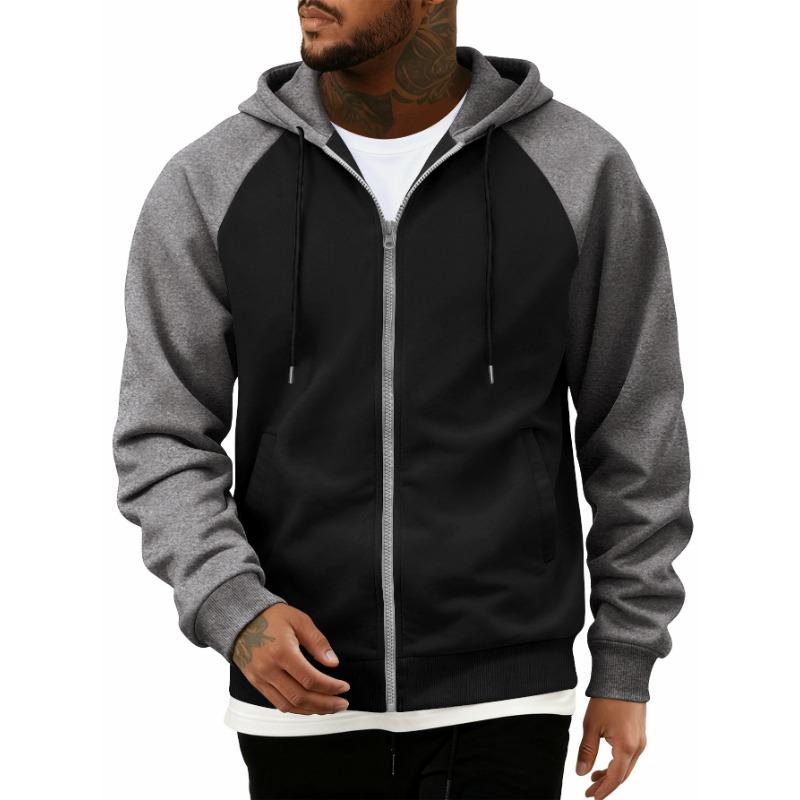 Большой размер повседневный спортивный свитшот с цветными блоками для мужчин модный контрастный реглан свободный кардиган на молнии S чёрный 1790₽
