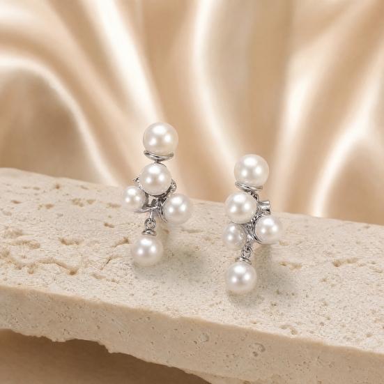 1 Pair Faux Pearls Dangle Earrings for Women, Gold Plated Grape Cluster Drop Earrings, Prom Wedding Bridal Jewelry