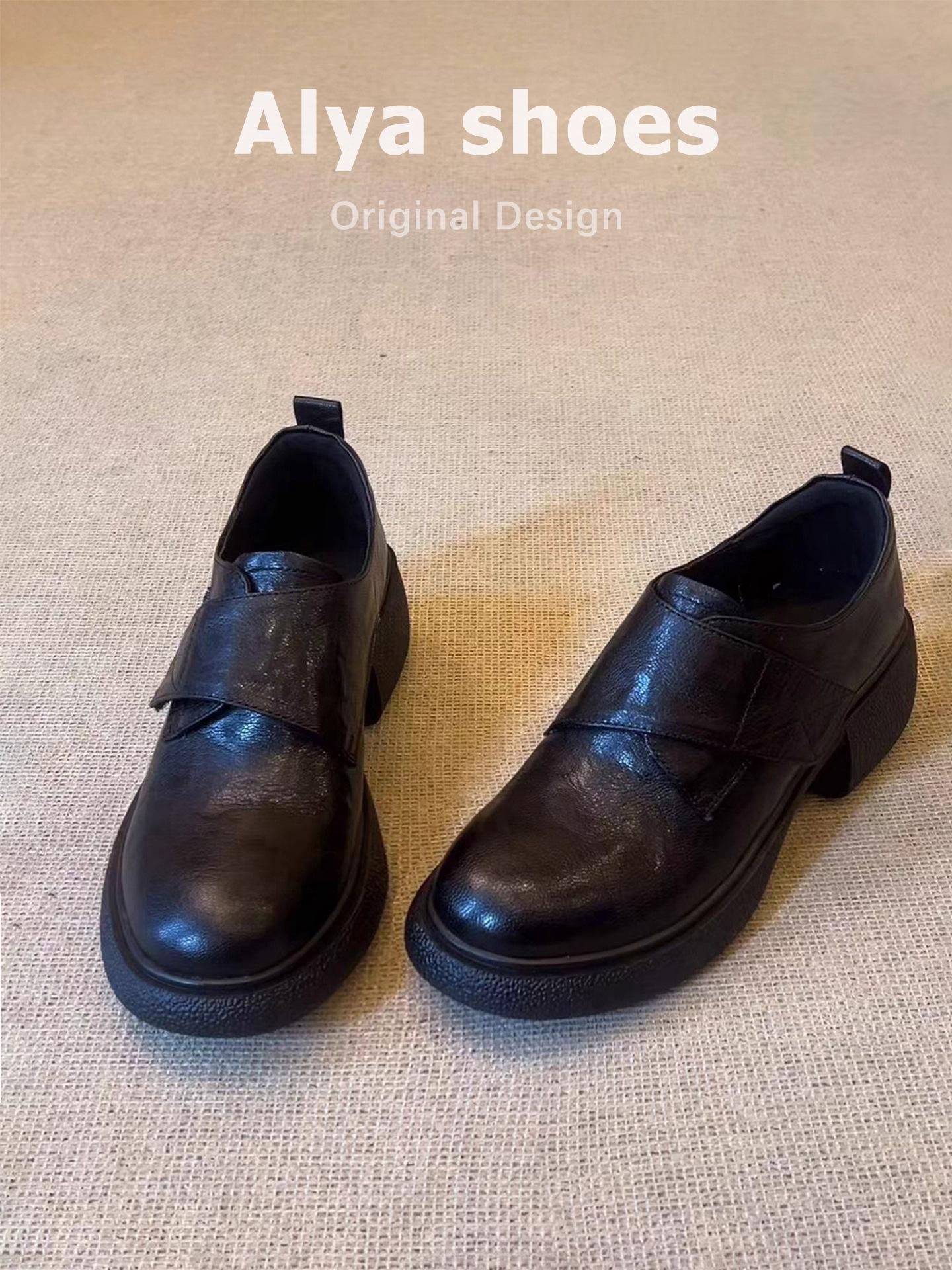 

Leather version~ thick-soled non-slip small leather shoes women s British style high-end black single shoes classic round head loafers 40 чёрный