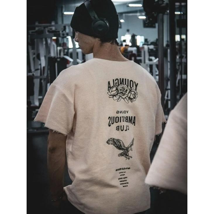 T-shirt da Uomo a Maniche Corte in Cotone Fitness Uomo Stampa Grafica Girocollo T-shirt Oversize