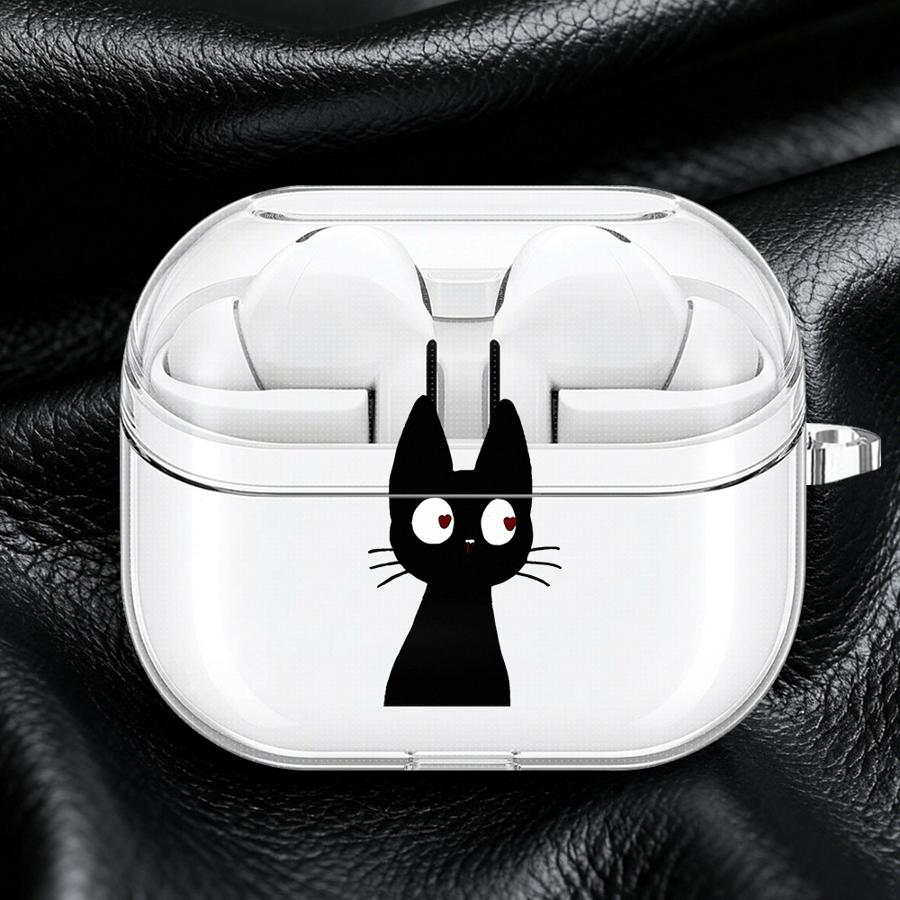 Clear Earphone Cases Cover With Hook Case For Samsung Galaxy Buds 3Pro 2 4Pro 2Pro 4 Pro 3 FE Live Cute Cartoon Cat