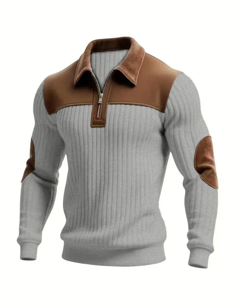 Patch Ribbed Cardigan with Lapel Casual Commuting and Sports Style Autumn Winter Zipper Sweatshirt Vintage Outdoor Style Knit Sweater