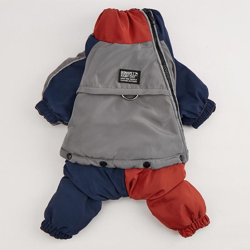 Pet winter new warm clothing, dog three-color outdoor travel with traction ring removable cotton-padded coat