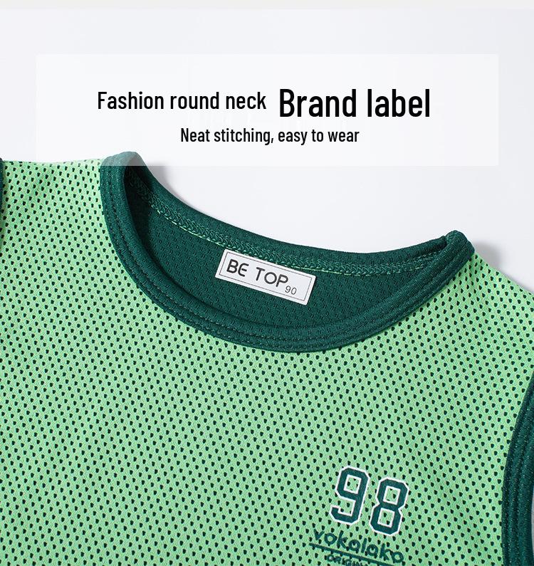 2026 Children's Casual Color Block Two-Piece Shorts & Short Sleeve Sports Set - Boys' Korean Style Fashion.