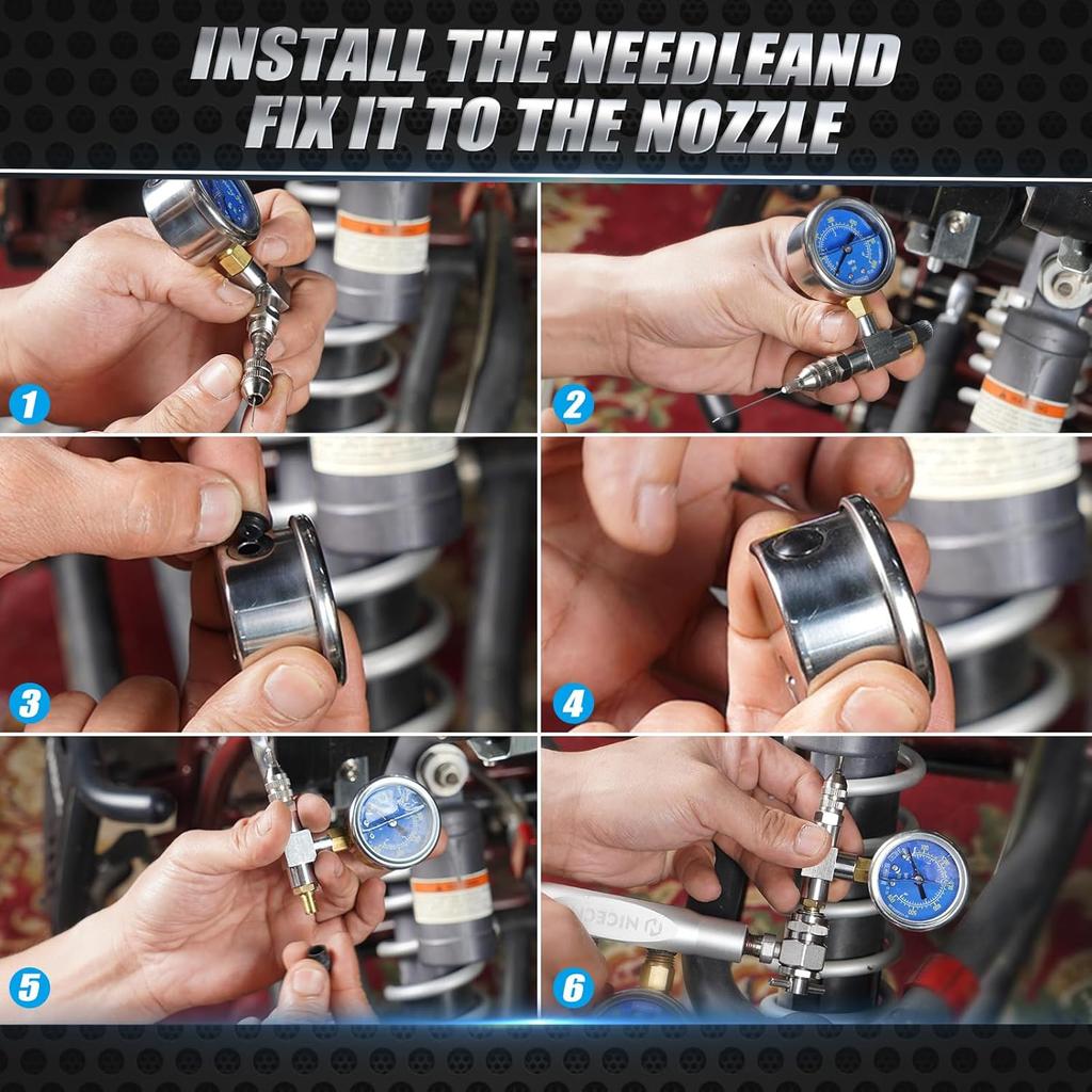 NICECNC Universal 600psi Nitrogen Gauge Needle Pressure Checker Tool Compatible with Yamaha YZX, Compatible with Polaris RZR's, Compatible with Ford