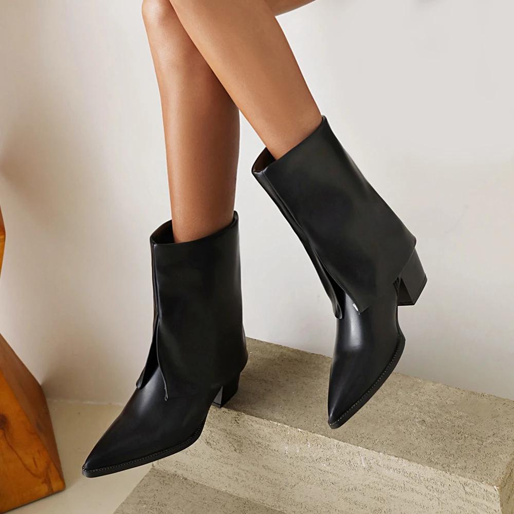 Fashion Women Fold Knee High Boots Luxury Brand Designer High Heels Boot Chunky Heel Pointed Toe Chic Shoes Winter Fashion Soft Warm 41