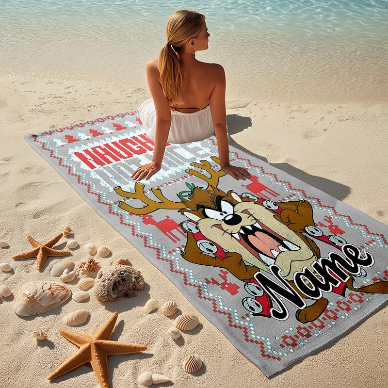 Custom Name Tazmanian Devil Stylish Digital Printing Beach Towel Quick‑Drying Absorbent Blanket for Beach Pool Gym Travel