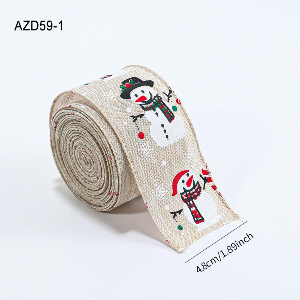 Cartoon 2M/Roll Christmas Tree Ribbon Reinforced Edge Fabric Gift Packaging Webbing Funny Snowman Wreath Making Tool Xmas