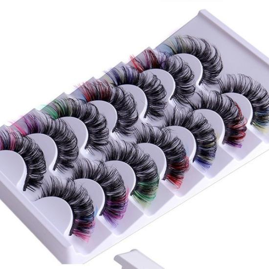 7 Pairs of Colored Hair-fried False Eyelashes with Multi-layer Thick Cross Mink Fur Lashes Mink Individual Lashes Extension Eyelashes Extension Kit