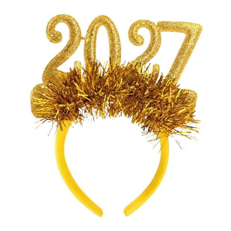 Christmas Hair Accessory Metallic Fringe and 2027 Numerals Headdress for Party Outfits, Holiday Photos, and Gift Exchanges