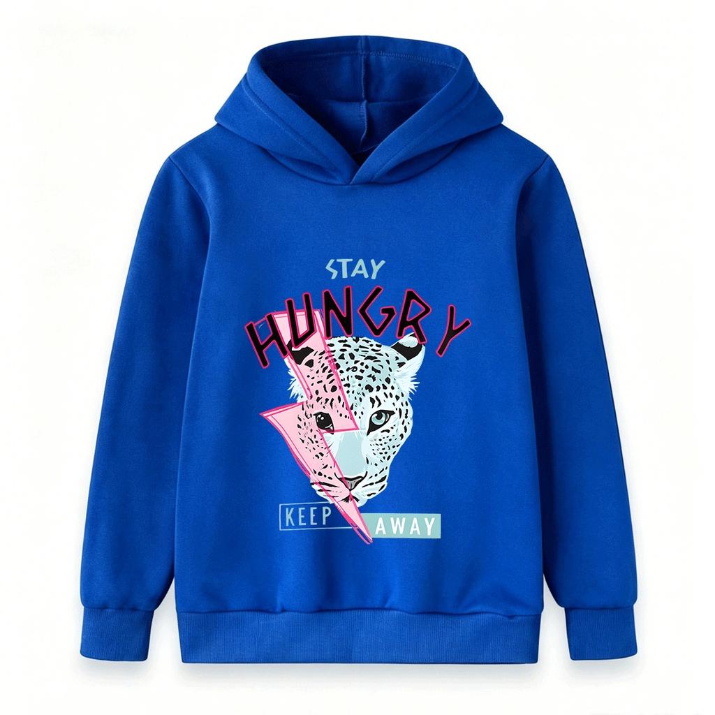 Kids Boys Girls Pullover Hoodie Cool Leopard Lightning Print Stay Hungry Long Sleeve Casual Sweatshirt for Children