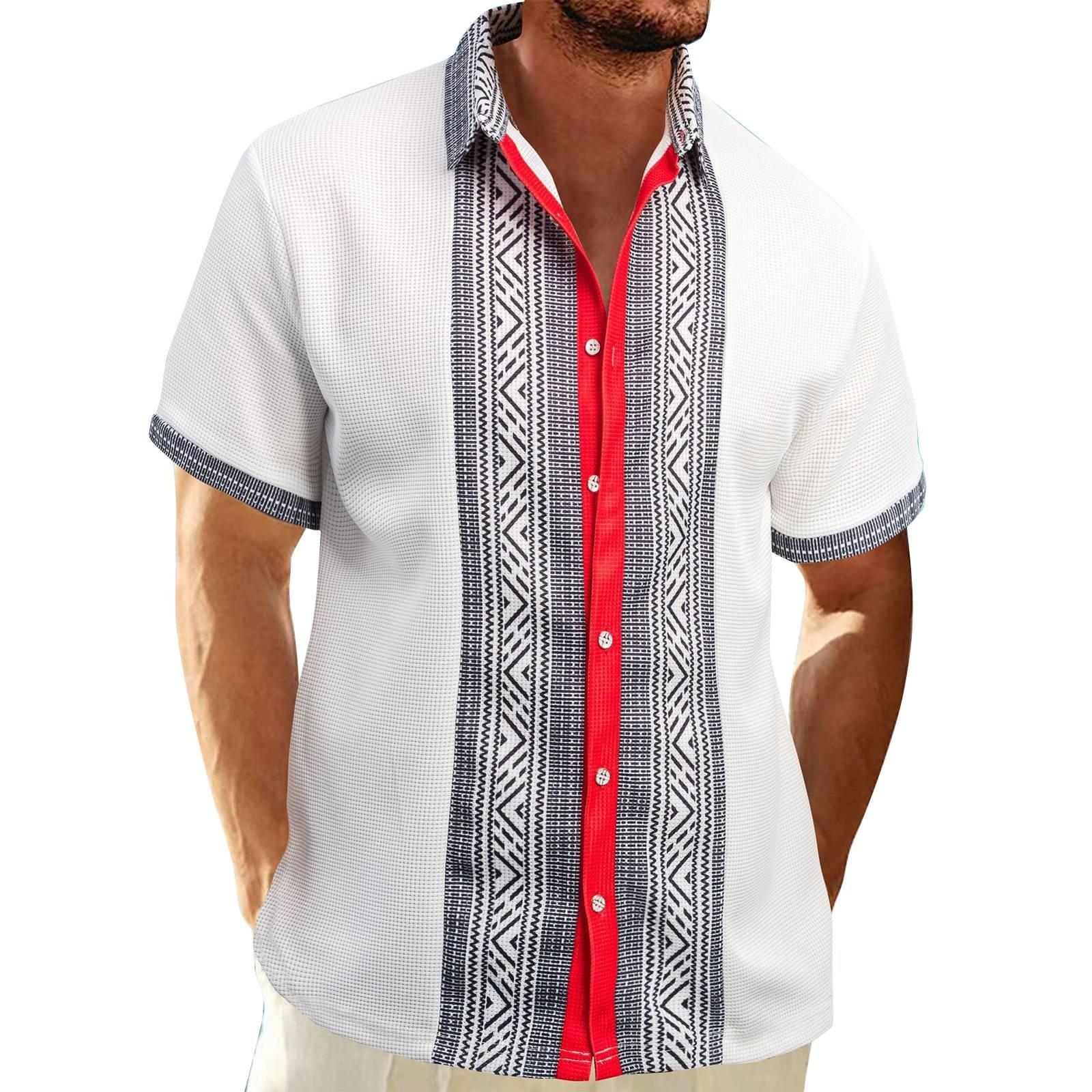 

Мужская повседневная деловая рубашка с коротким рукавом и ретро-принтами, мужская рубашка с воротником-лацкан на пуговицах XL белый