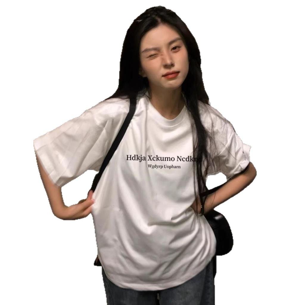 American high street trendy brand letters large size fat mm short-sleeved T-shirt women's summer design loose couple top