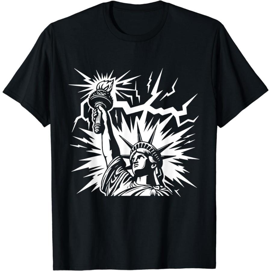 SHAAMOU Lightning Strike Statue of Liberty Retro Vintage NYC T-Shirt (Black, Large) S