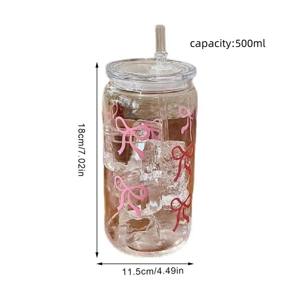 Large Capacity Bow Cup With Lids Milk Tea Cup Cute Clear Straw Cup Student