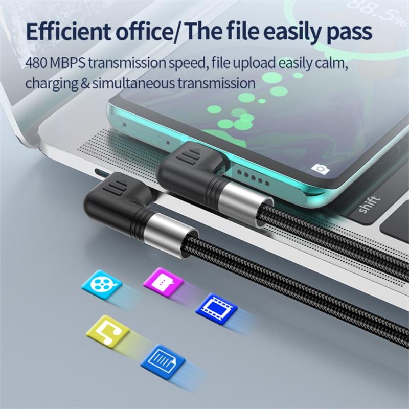 A9 0.5m Type-C to Lightning 30W Fast Charging Cord Dual Elbow Plug Nylon Braided Data Cable