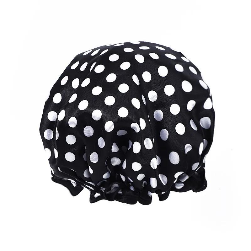 1PC Cuffia da Doccia Impermeabile Stampa Leopardo Doppio Strato Elastico Copricapelli per Doccia Riutilizzabile a Pois Forniture per il Bagno