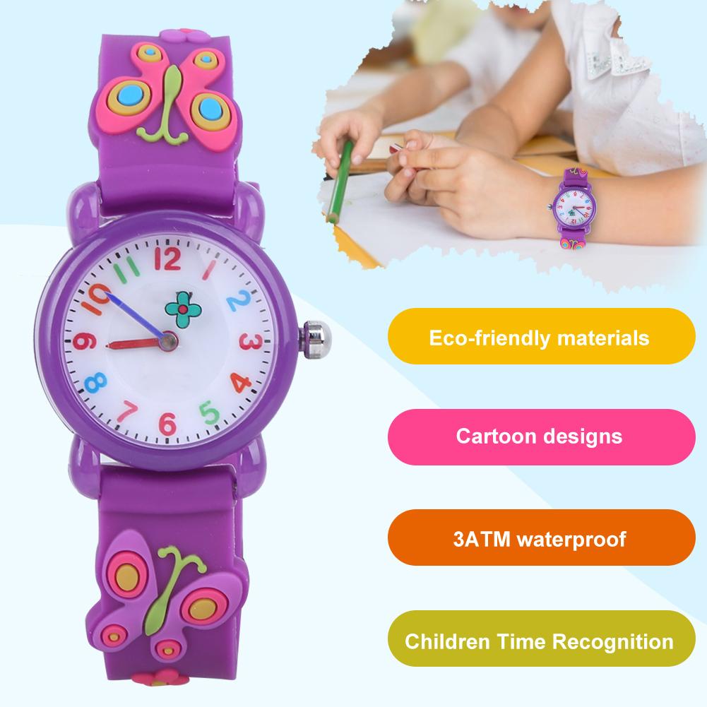 Waterproof Kid Cartoon Watch Cute Exquisite Pattern Children Wrist Watch GiftPurple