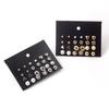 12 Pairs Geometric & Heart Crystal Stud Earrings: Punk Style, Pearl, Simple for Women
