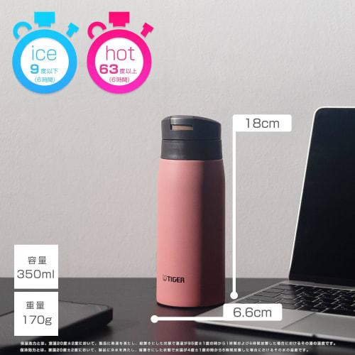[WEB Exclusive] Tiger Thermos (TIGER) 350ml Water Bottle, Hot Water Compatible, One-Push Stainless Steel Bottle, Easy To Use with One Hand, Keeps Hot