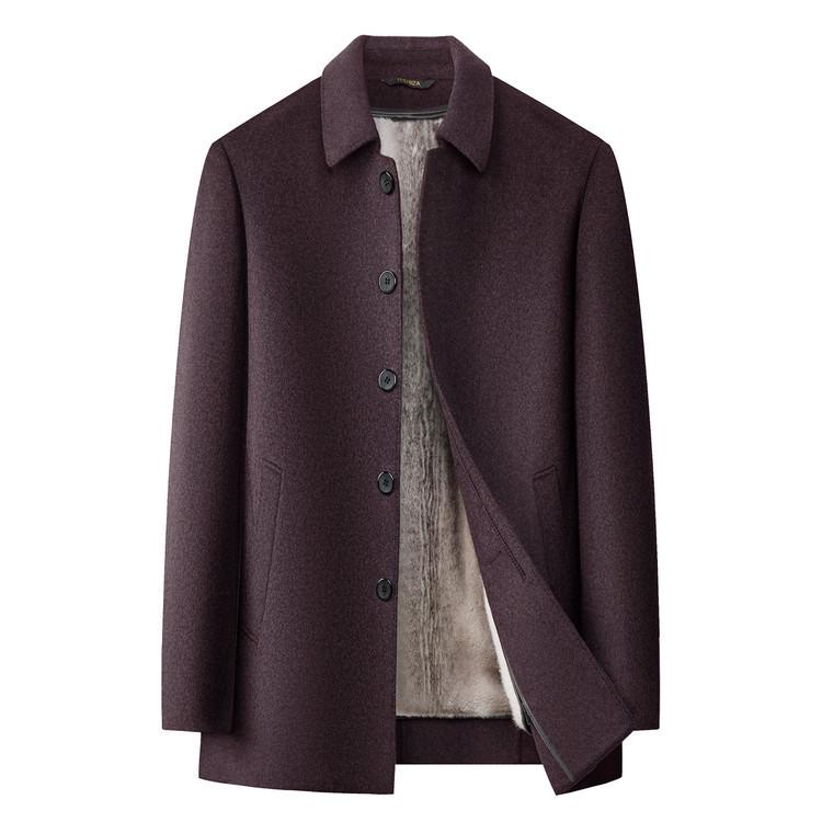 Men's Mid-Length Woolen Winter Coat with Plus Velvet for Middle-Aged and Elderly, Thickened Windbreaker Jacket.