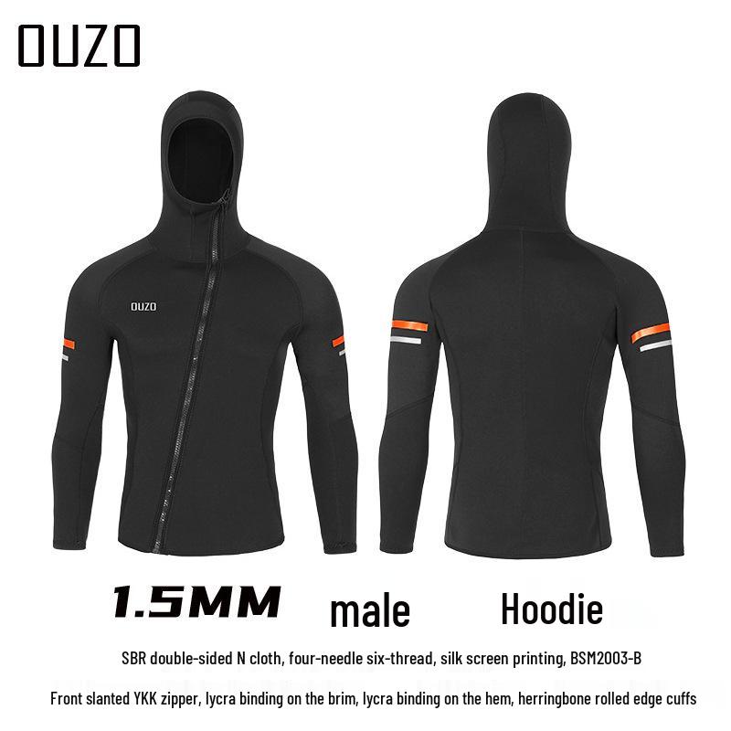 1.5mm OUZO Scuba Diving Suit Set - Unisex Long Sleeve, Cold & Sun Protection, Two-Piece for Surfing & Diving