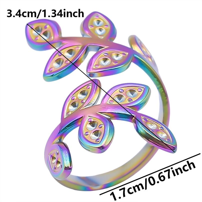 Plant Open Adjustable Leaf Rings For Women Men Accessories Trendy Ring Stainless Steel Jewelry No Fade Metal Bague Girl Birthday