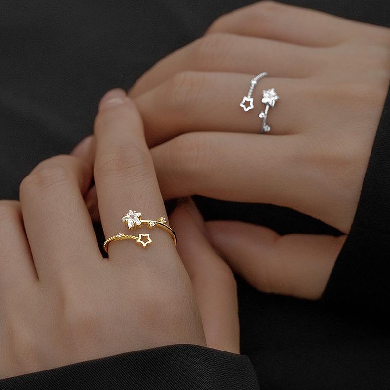 Vintage Irregular Star Open Rings For Women Punk Gothic Sliver Color Adjustable Crystal Rings Y2K Girls Jewelry Gifts