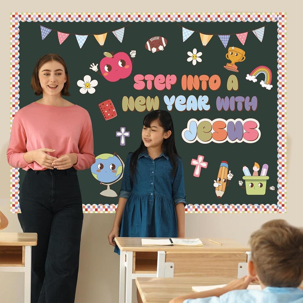 Christian Bulletin Board Decorations Sets Classroom Cutouts Back to School Chalkboard Decor Sunday School Groovy Religious Church Borders Decor Cross