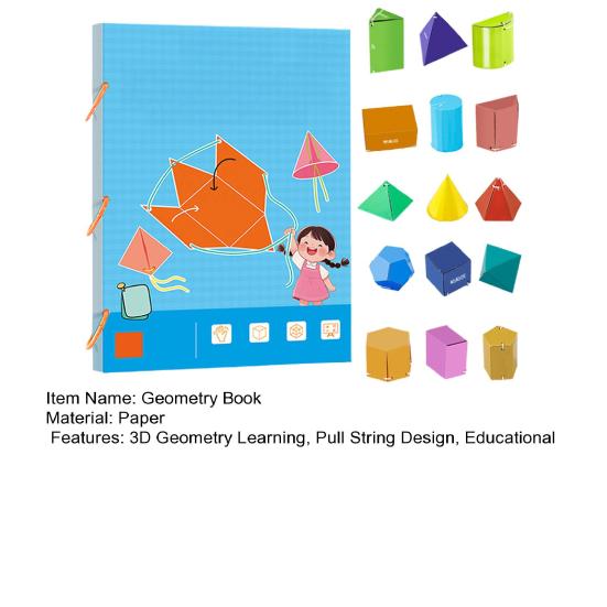 1 Set Pull String 3D Geometry Learning Book Early Education Paper Folding Rope Geometry Model with 15 Solids Volume Surface Area Formulas Teaching Toy