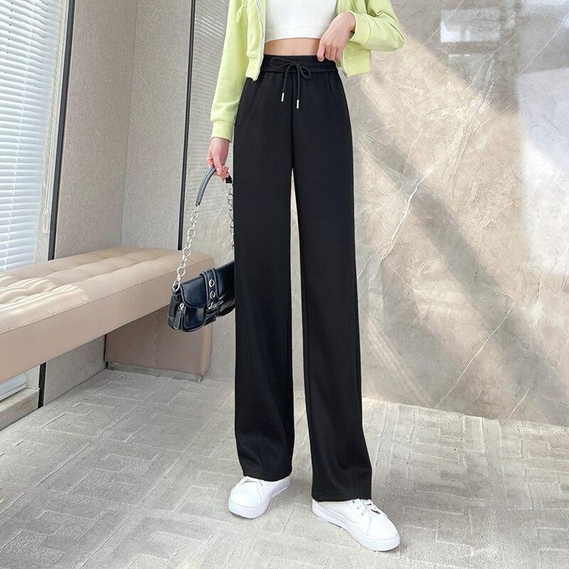 Winter New Thickening Velvet Wide Leg PantsCasual Warm Elegant Women Sweatpants Korean High Waist Loose Straight Pants Female
