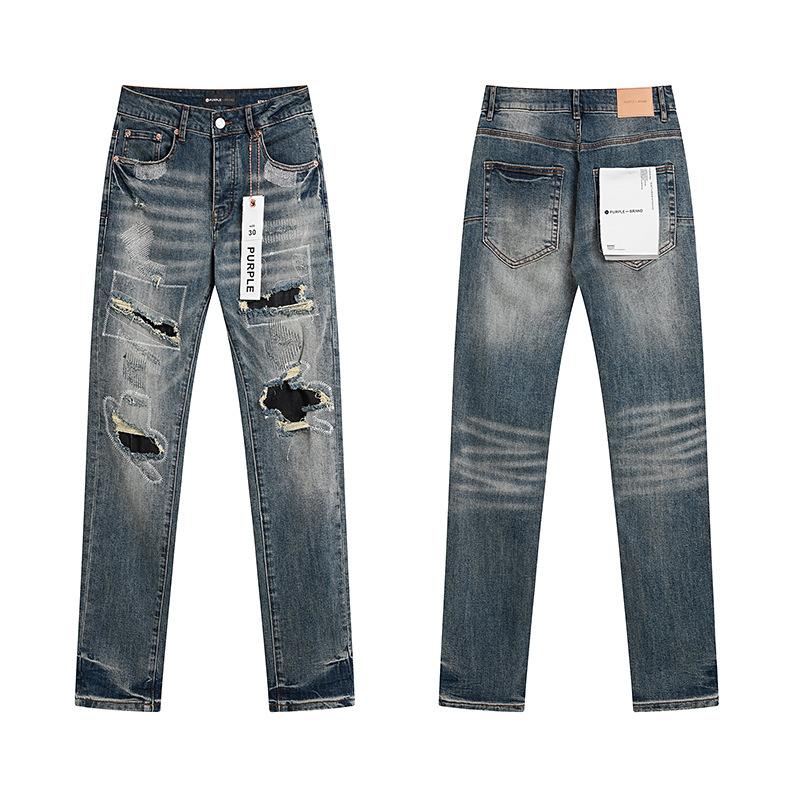Purple Brand Ink Printing Meichao High Street Retro Ripped Casual Trend Denim Horn Pants Small Feet