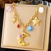 Imitation Pearl Acrylic Star Moon Pendant Necklace Stainless Steel Summer JewelryAccessories