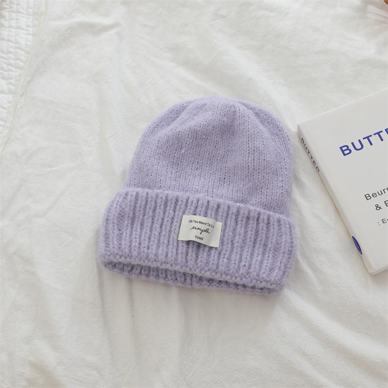 Korean Dopamine Simple Letter Wool Hat for Women Thickened Warm Knitted Hat Letter Labeling for Men and Women