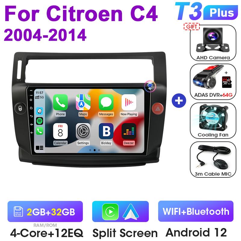 For Citroen C4 C-Triomphe Quatre 2004-2014  Android 12 Car Radio GPS Navigation Carplay Auto intelligent Systems Smart Autoradio